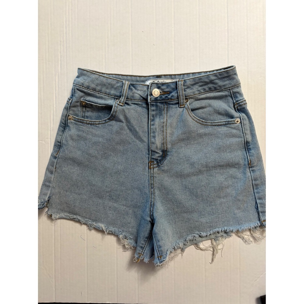 Refrain Los Angeles‎ High Waisted Denim Shorts Light Wash Frayed Hem Size 3/26